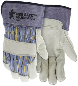 MCR Mustang Series - Leather Palm Work Gloves - Premium A Grade Grain Leather - 2.5 Inch Rubberized Safety Cuff - Box of 12