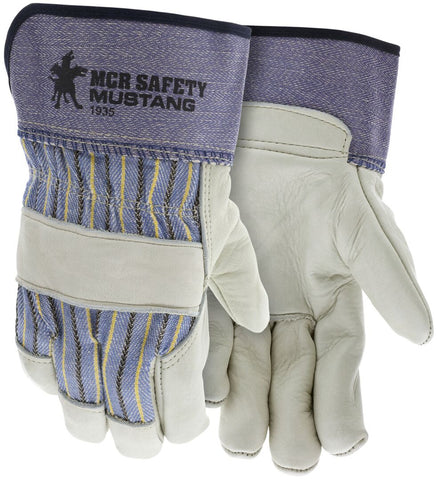 MCR Mustang Series - Leather Palm Work Gloves - Premium A Grade Grain Leather - 2.5 Inch Rubberized Safety Cuff - Box of 12