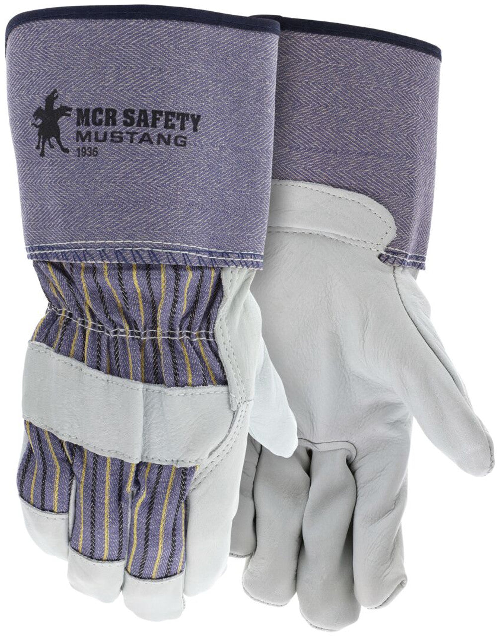 MCR Mustang Series - Leather Palm Work Gloves - Premium A Grade Grain Leather - 4.5 Inch Rubberized Safety Cuff - Box of 12