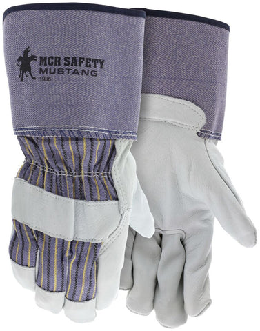MCR Mustang Series - Leather Palm Work Gloves - Premium A Grade Grain Leather - 4.5 Inch Rubberized Safety Cuff - Box of 12