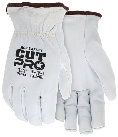 MCR Leather Drivers Work Gloves - Premium A Grade Grain Goatskin - Lined with DuPont™ Kevlar Aramid / Synthetic - Cut Resistant - Arc rating of 37.5 cal/cm² - Box of 12
