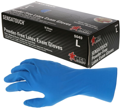 MCR 11 mil (13.01 g) SensaTouch™ - 12-Inch Medical Grade Disposable Gloves - Powder Free Latex - Textured Finish - High Risk Blue - Box of 50