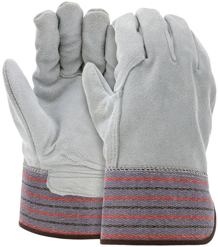 MCR Leather Work Gloves - Full Leather Back - Select B Grade Split Shoulder Leather - 2.5 Inch Rubberized Safety Cuff - Large - Box of 12 - Part# 1317
