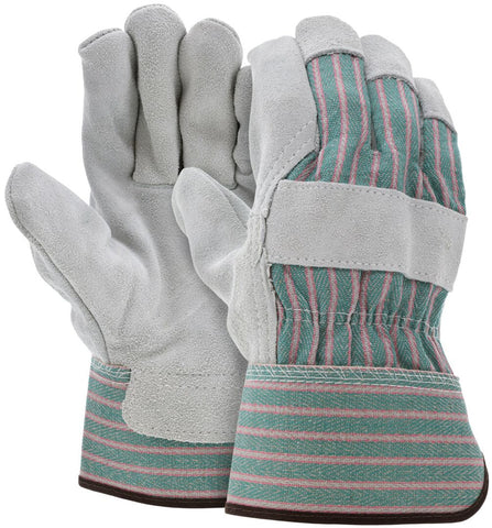MCR Leather Palm Work Gloves - Select B Grade Split Shoulder Leather - 2.5 Inch Rubberized Safety Cuff - Large - Box of 12 - Part# 1350