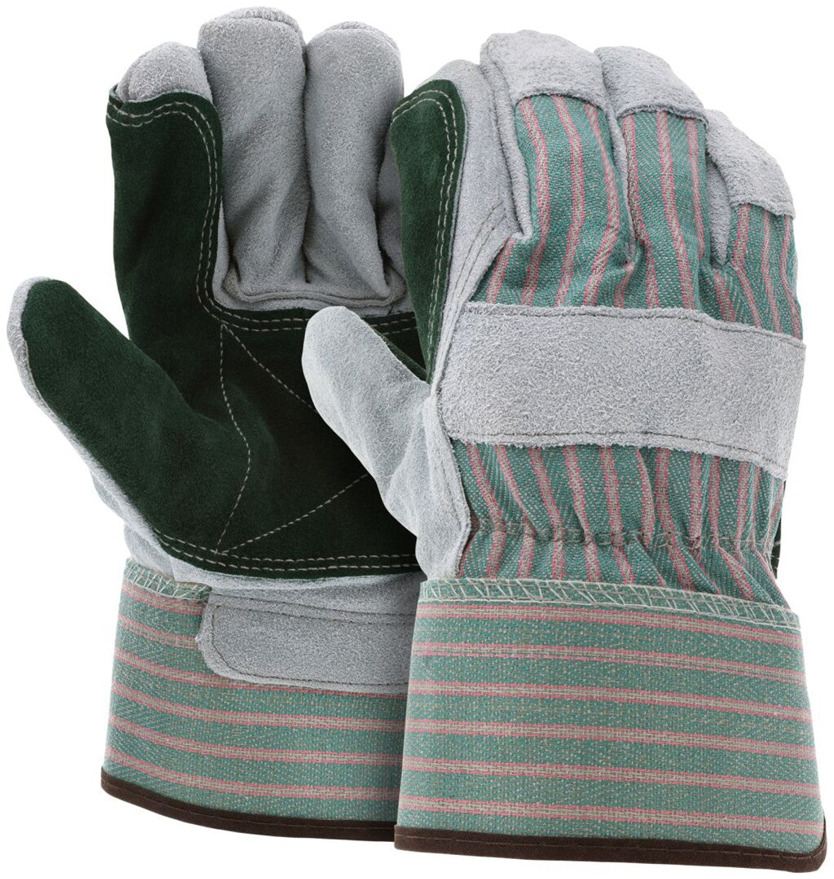 MCR Double Leather Palm Work Gloves - Select B Grade Split Shoulder Leather - 2.5 Inch Rubberized Safety Cuff - Large - Box of 12 - Part# 1361
