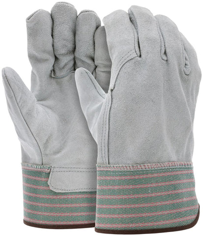 MCR Split Leather Work Gloves - Full Leather Back - B Grade Select Shoulder Leather - 2.5 Inch Rubberized Safety Cuff - Large - Box of 12 - Part# 1370