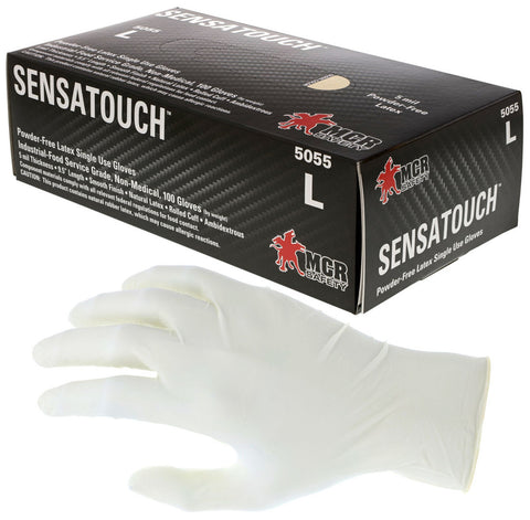 MCR SensaTouch™ Gloves - 5 mil (4.9 g) Powder Free Disposable - Latex Industrial Food Service Grade - Textured Finish - 9.5 Inches - Natural Color - Box of 100
