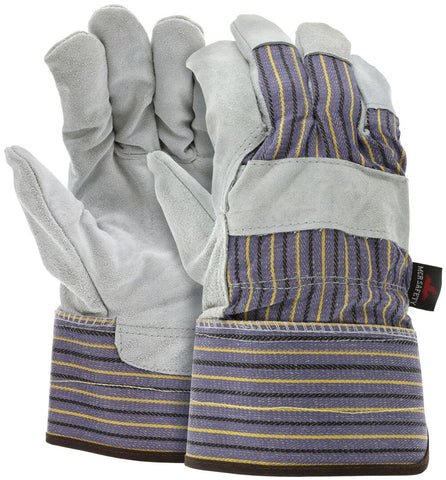 MCR Double Leather Palm Work Gloves - Select B+ Grade Split Shoulder Leather - Finger 2.5 Inch Plasticized Safety Cuff - Box of 12