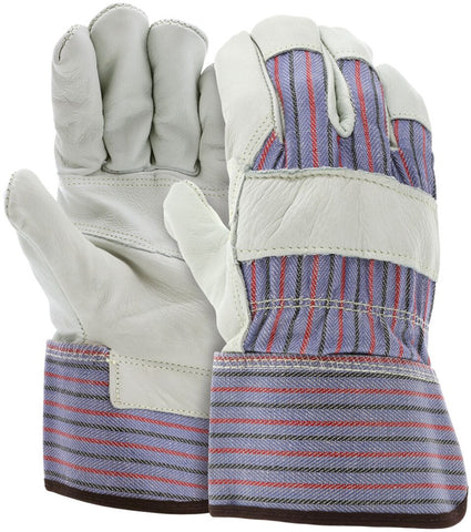 MCR Leather Palm Work Gloves - Competitive Value (CV) E Grade Grain Leather - Patch Palm - 2.5 Inch Rubberized Safety Cuff - Large - Box of 12 - Part# 1931L