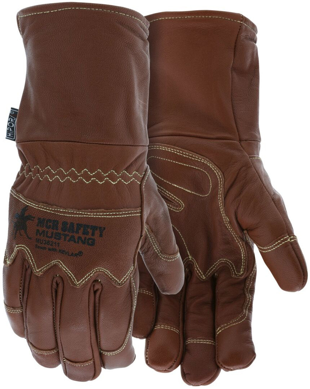 MCR Mustang Utility Leather Work Gloves - Premium A Grade Grain Goatskin - Double Palm - Fleece Lined with a Waterproof / Windproof Bladder