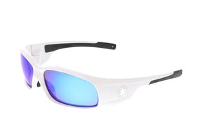 MCR Swagger® SR1 Series Safety Glasses - Blue Diamond Mirror Lens - White Frame - Duramass Hard Coating - Box of 12 - Part# SR128B