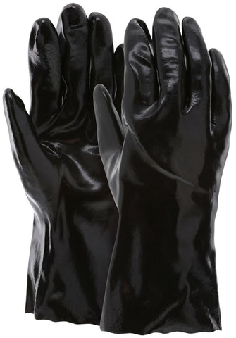 MCR PVC Coated Work Gloves - Single Dipped with Smooth Black PVC - Soft Interlock Lining - 12 Inch Length - Box of 12