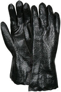 MCR PVC Coated Work Gloves - Single Dipped with Rough Black PVC - Soft Interlock Lining - 12-Inch Length - Box of 12