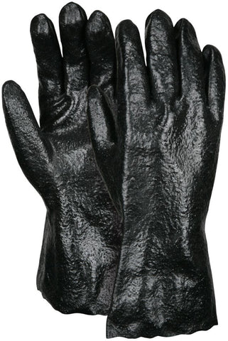 MCR PVC Coated Work Gloves - Single Dipped with Rough Black PVC - Soft Interlock Lining - 12-Inch Length - Box of 12