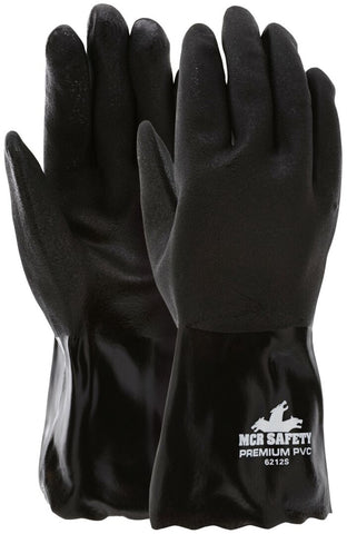 MCR Premium PVC Coated Work Gloves - Double Dipped with Sandy Black PVC - Soft Interlock Lining - 12 Inch Length - Box of 12
