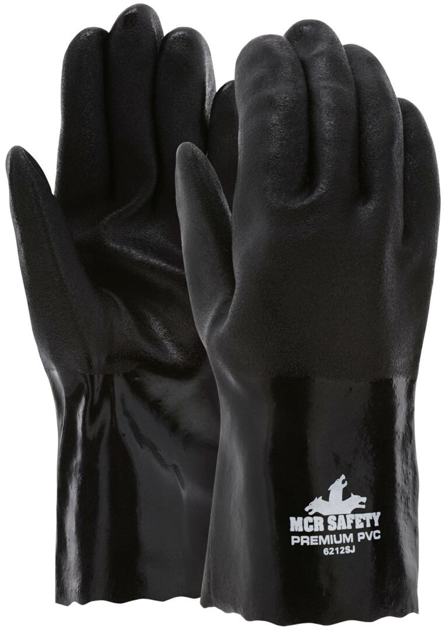 MCR Premium PVC Coated Work Gloves - Double Dipped with Sandy Black PVC - Soft Jersey Lining - 12 Inch Length - Box of 12