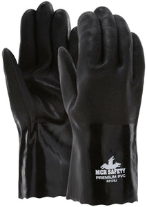 MCR Premium PVC Coated Work Gloves - Double Dipped with Sandy Black PVC - Soft Jersey Lining - 12 Inch Length - Box of 12
