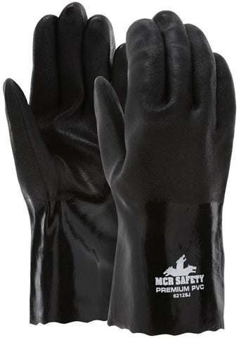 MCR Premium PVC Coated Work Gloves - Double Dipped with Sandy Black PVC - Soft Jersey Lining - 12 Inch Length - Box of 12