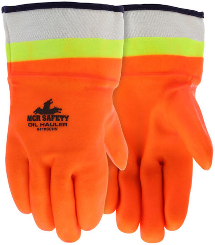 MCR Safety Oil Hauler - Double Dipped PVC Work Gloves - Hi-Visibility Orange PVC over Lime PVC - Soft Jersey Lining - Protective Safety Cuff - Premium High-Visibility Double Dipped PVC Promotes Visibility and Safety - Box of 12