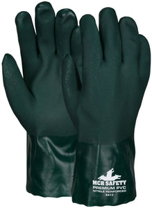 MCR Premium PVC Coated Work Gloves - Double Dipped with Sandy Green PVC - Nitrile Reinforced - Soft Jersey Lining - 12 Inch Length - Box of 12