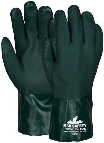 MCR Premium PVC Coated Work Gloves - Double Dipped with Sandy Green PVC - Nitrile Reinforced - Soft Jersey Lining - 12 Inch Length - Box of 12