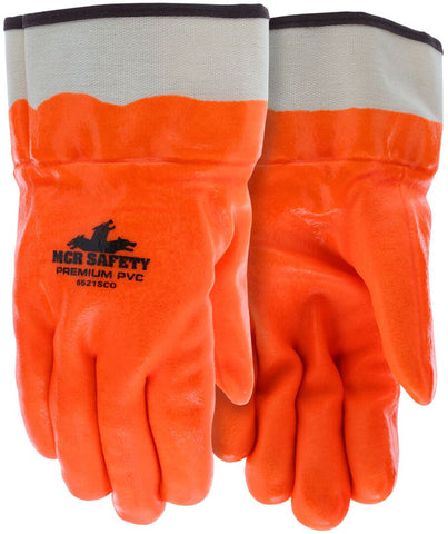 MCR PVC Coated Insulated Work Gloves - Double Dipped Hi-Vis Orange - Sandy Finish and Foam Lined - Protective Safety Cuff - Fluorescent Orange PVC adds Hi-vis Protection - Box of 12