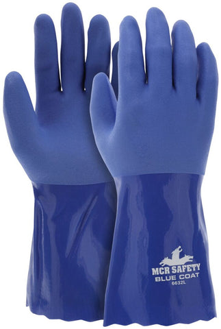 MCR Blue Coat® Series - Flexible PVC Coated Work Gloves - Triple Dipped with Textured Blue PVC - Seamless Knit Lining - 12 Inches Long - Box of 12