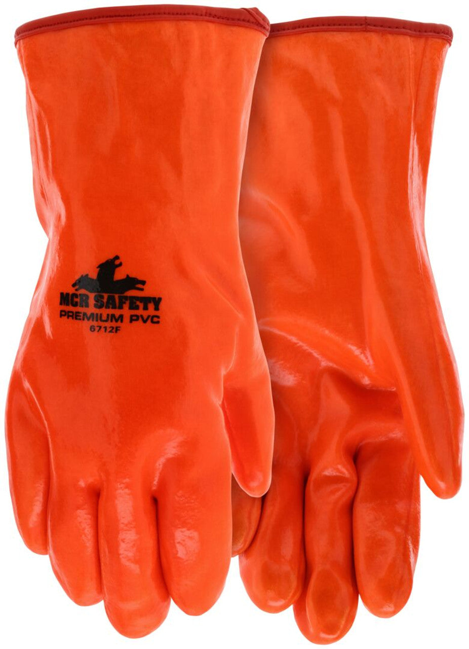 MCR Textured PVC Coated Insulated Work Gloves - Single Dipped Hi-Vis Orange Smooth PVC - 12 Inch Length - Box of 12