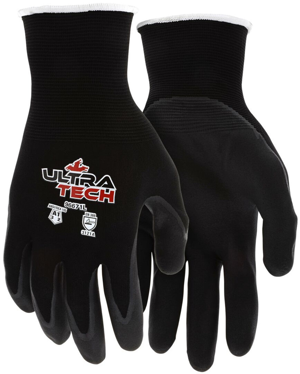 MCR UltraTech® Work Gloves - 21-Gauge Black Nylon Shell - Black Micro-Foam Nitrile Palm Coating - Electrostatic Dissipative (ESD) Gloves - Box of 12