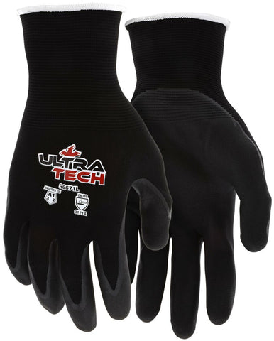 MCR UltraTech® Work Gloves - 21-Gauge Black Nylon Shell - Black Micro-Foam Nitrile Palm Coating - Electrostatic Dissipative (ESD) Gloves - Box of 12