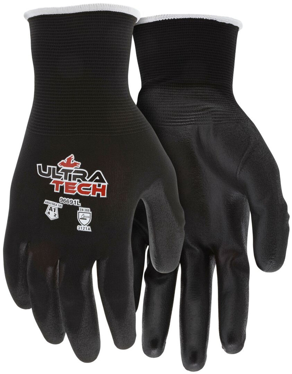 MCR UltraTech® Work Gloves - 21-Gauge Black Nylon Shell - Polyurethane (PU) Palm Coating - Electrostatic Dissipative (ESD) Gloves - Box of 12