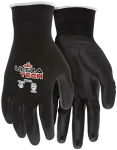 MCR UltraTech® Work Gloves - 21-Gauge Black Nylon Shell - Polyurethane (PU) Palm Coating - Electrostatic Dissipative (ESD) Gloves - Box of 12