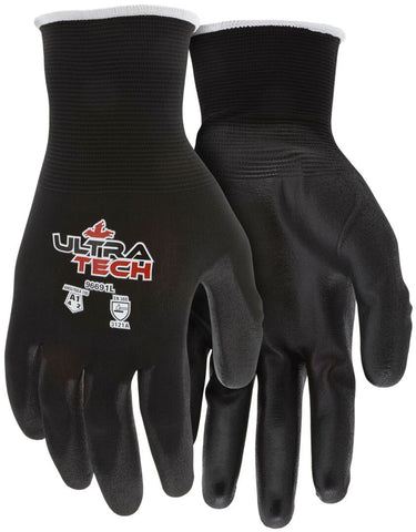 MCR UltraTech® Work Gloves - 21-Gauge Black Nylon Shell - Polyurethane (PU) Palm Coating - Electrostatic Dissipative (ESD) Gloves - Box of 12
