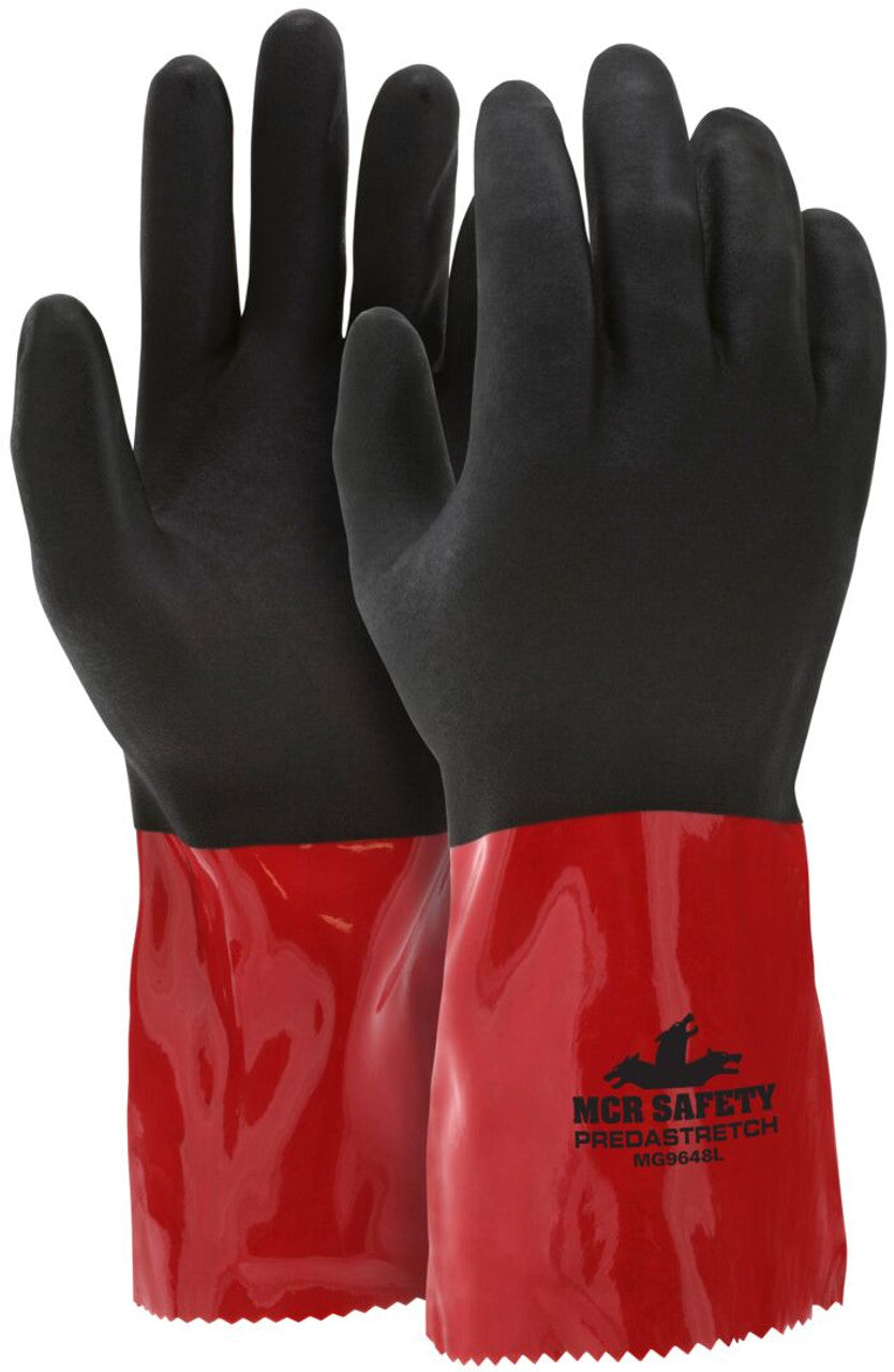 MCR PredaStretch™ Work Gloves - 18-Gauge Seamless Nylon Shell - Full Red Coating of PVC - Second Black PVC Coating - Box of 12