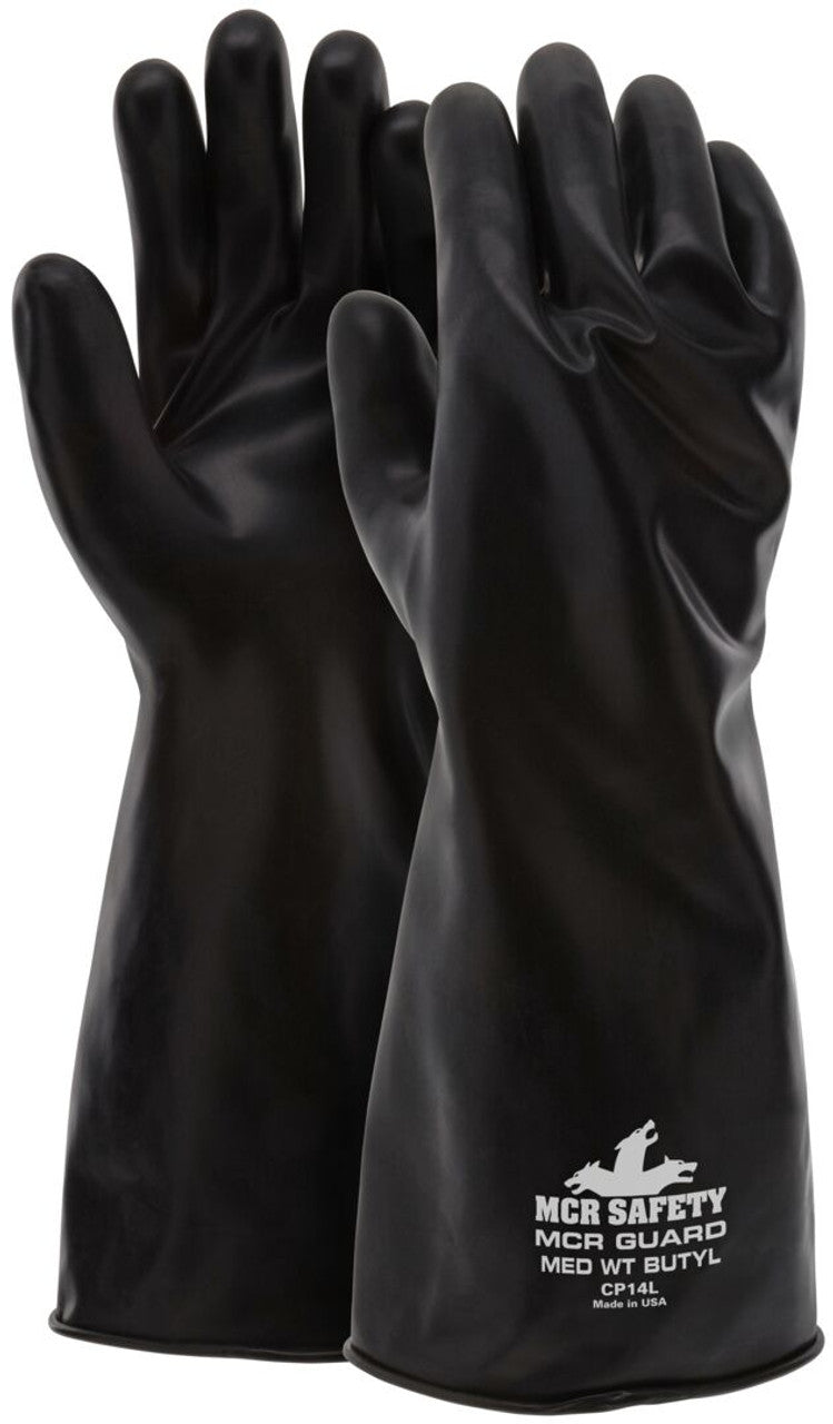 MCR 14 Inch Butyl Rubber Gloves - 25 mil - Smooth Finish - Gauntlet Rolled Cuff - Box of 12
