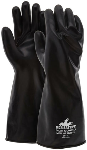 MCR 14 Inch Butyl Rubber Gloves - 25 mil - Smooth Finish - Gauntlet Rolled Cuff - Box of 12