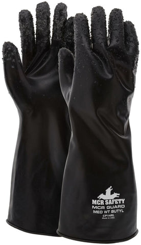 MCR 14 Inch Butyl Rubber Gloves - 14 mil Rough Finish - Gauntlet Rolled Cuff - Box of 12