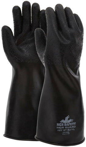 MCR 14 Inch Butyl Rubber Glove - 25 mil Rough Finish - Gauntlet Rolled Cuff - Box of 12