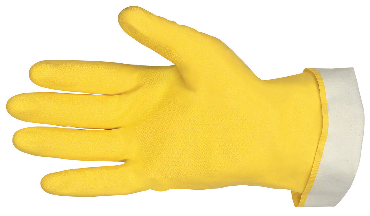 MCR Long Flock Lined Latex Rubber Gloves - 18 mil Thickness - 12 Inch Length - Industry Standard Grade - Box of 12