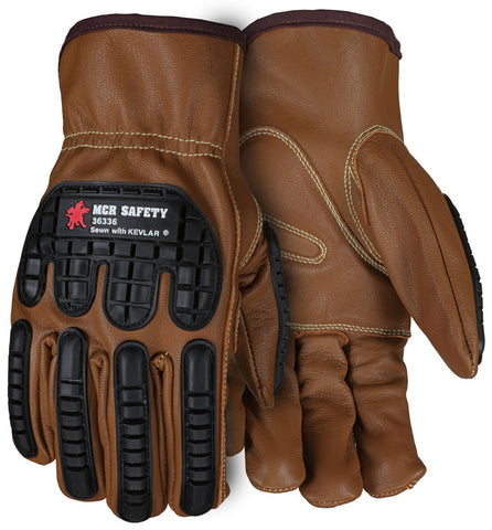MCR Leather Drivers Work Gloves - Select Goatskin Leather - TPR Back of Hand Protection - Oil Block Technology - Keystone Thumb - Box of 12