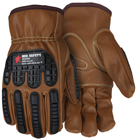 MCR Leather Drivers Work Gloves - Select Goatskin Leather with Oil Block Technology - Kevlar® Aramid Lined - TPR Back of Hand Protection - Keystone Thumb - Box of 12