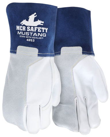 MCR Safety Mustang® - Leather Welding Work Gloves - Premium Top Grain Goatskin Leather - 4 Inch Split Cowskin Leather Cuff - Box of 12
