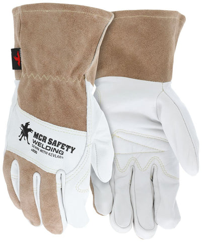 MCR Safety Welding - Premium Top Grain Goatskin Palm - Split Leather Back - 2.5 Inch Split Leather Cuff - Box of 12