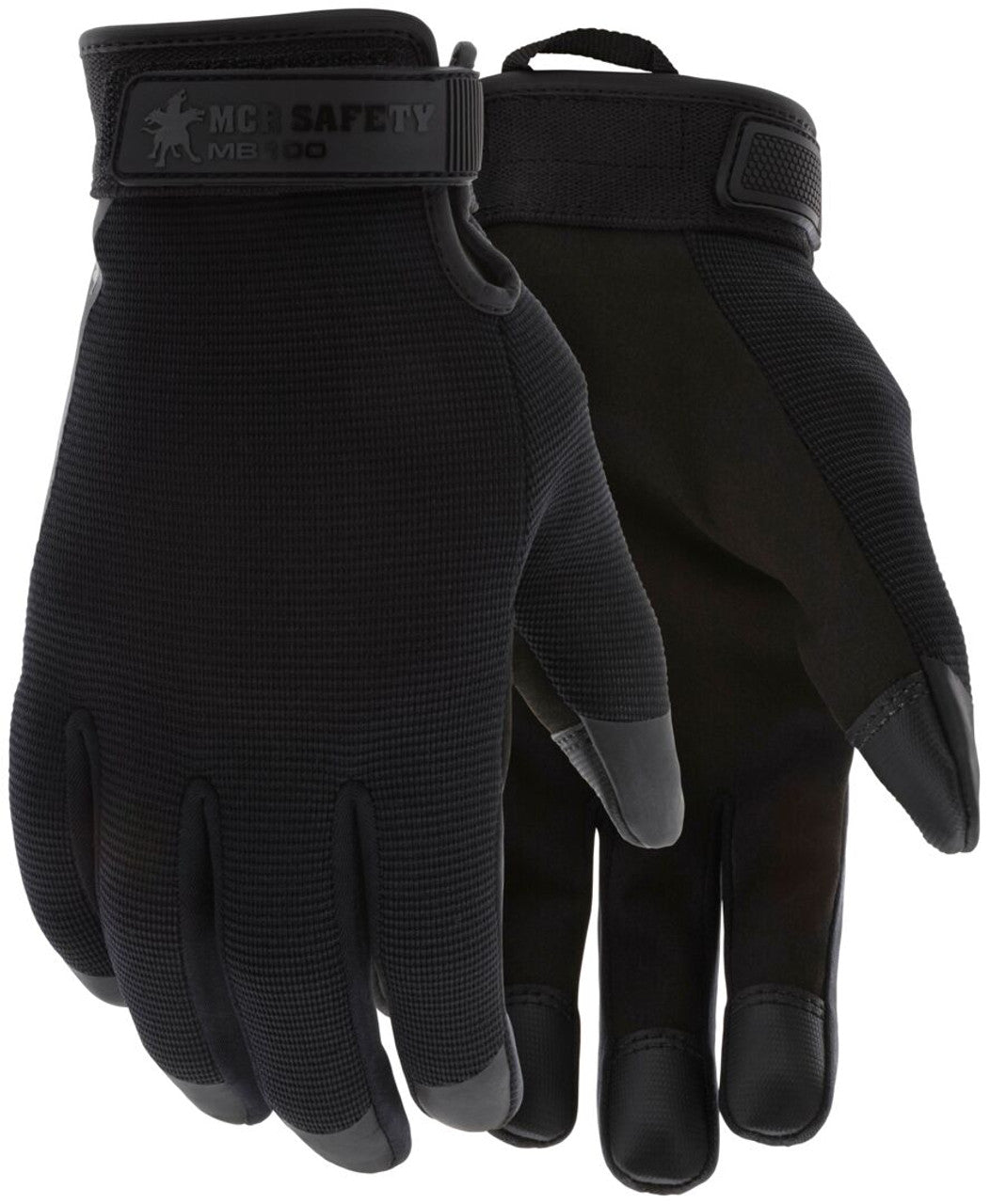 MCR Safety Mechanics Gloves - Black Synthetic Leather Palm and Fingers - Adjustable Hook and Loop Wrist Closure - Reinforced Fingertips - Box of 12