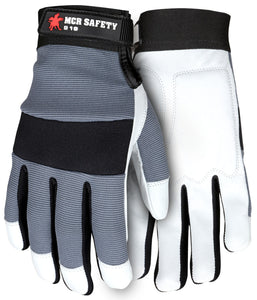 MCR Safety Mechanics Gloves - Goatskin Leather - Padded Palm - Nylon Spandex Back - Adjustable Wrist Closures - Gel Palm Pad for Added Protection