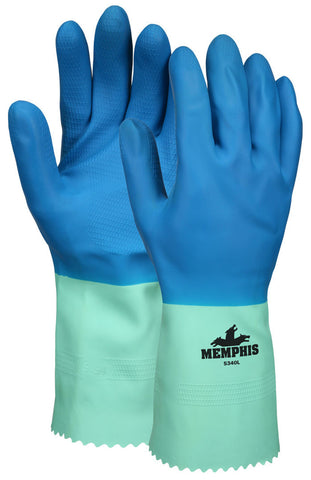 MCR Flock Lined Gloves - Blue Nitrile over Green Latex - Industrial Grade - 12 Inches in Length - 28 mil Thick - Box of 12