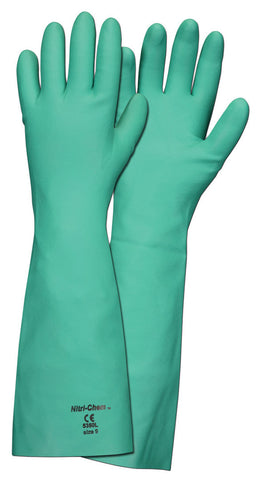 MCR Nitri-Chem™ Unlined Green Nitrile Gloves - Extra-Long 18 Inches in Length - Industrial Grade - 22 mil Thickness - Box of 12