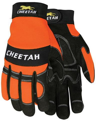 MCR Safety Mechanics Gloves - Black Synthetic Leather Palm - Orange Spandex Back - Adjustable Hook and Loop Closure - Box of 12