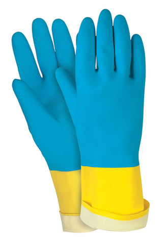 MCR Chem-Tech™ Neoprene over Latex Gloves - Yellow Flock Lined Latex Dipped in Blue Neoprene - 20 mil Thickness - 12 Inch Length - Box of 12 - Part# 5410SE