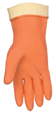 MCR Orange Neoprene Latex Gloves - 28 mil Flock Lined - 12 Inches Long - Straight Cuff - Box of 12